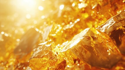 Shimmering golden rocks illuminated by sunlight create a sparkling display in a natural setting during daytime