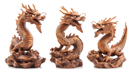 Fototapeta premium Intricate Chinese Dragon Statues on White Background Generative AI