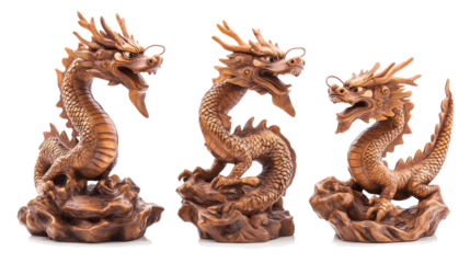 Intricate Chinese Dragon Statues on White Background Generative AI