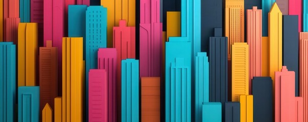 Obraz premium An abstract cityscape with vibrant, shifting colors blending into the buildings, representing creativity in urban life