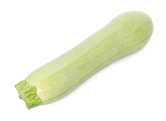 One fresh ripe zucchini isolated on white, top view
