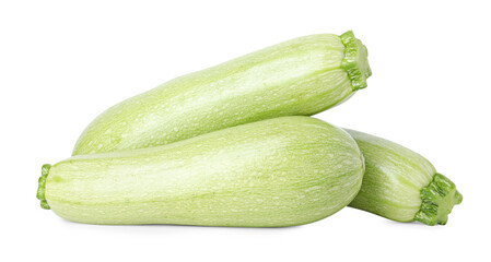 Many fresh ripe zucchinis isolated on white