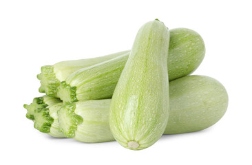 Many fresh ripe zucchinis isolated on white