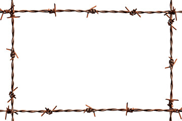 Rahmen mit verrosteter Stacheldraht, freigestellt als PNG-Datei