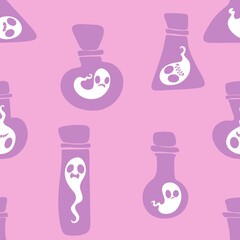 Halloween monsters seamless ghost and witch bottle pattern for wrapping paper