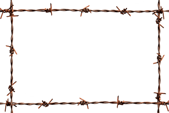 Rahmen mit verrosteter Stacheldraht, freigestellt als PNG-Datei