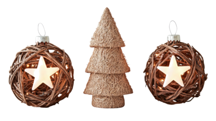 Rustic Christmas Décor Collection on White Background Generative AI