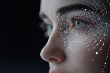 Biometric precision: advanced facial scanning line, the intricate technology of modern security, with precise recognition features enhancing personal identification and safeguarding access