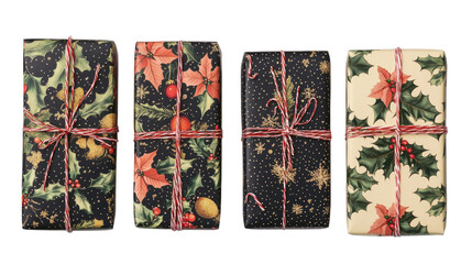 Colorful Christmas Gift Boxes Arranged on a White Background Generative AI