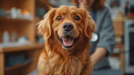 A veterinarian examining a dog on an examination table, using a stethoscope to listen to its heartbeat