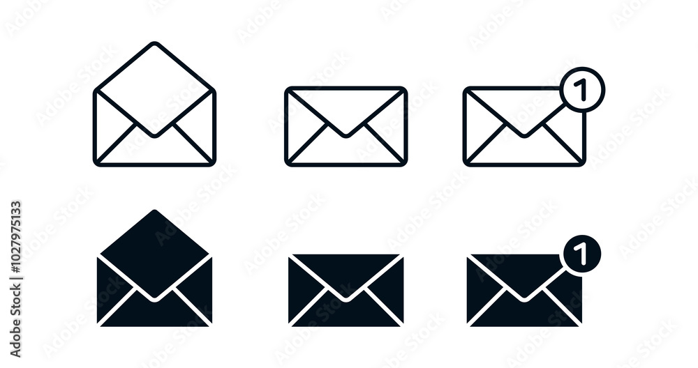 Poster Mail notification icon set. Message mail icon vector set. E-mail envelope icon. Notification new message inbox, received, icon sign