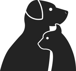 Isolated pictogram silhouette of a black cat and dog pictogram sign icon 