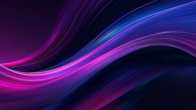 Abstract background with pink and blue waves flowing on a black background