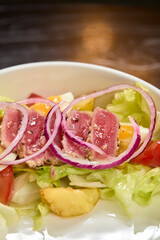 A Fresh and Colorful Salad with a Variety of Fresh Vegetables and Sliced Onions Included