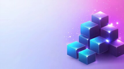 Obraz premium A collection of glowing blue cubes on a soft gradient background, ideal for modern design projects and creative concepts.