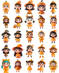 Obraz premium Cute Halloween Children Illustrations Set - Isolated with Transparent Background