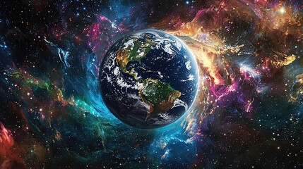   Earth seen from space, with star-studded backdrop