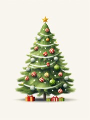  Christmas Tree with Decorations  and gifts on a White Background,   for Christmas Day

