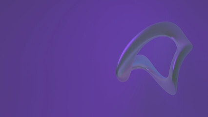 Abstract geometric violet background with primitive torus shape and copy space. 3D render. Glossy curved element with purple grey blue gradient, ultraviolet glares. Minimalist illustration, wallpaper
