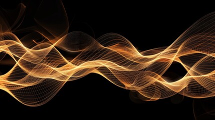 Fototapeta premium Abstract golden wavy lines are flowing on black background forming an elegant digital art