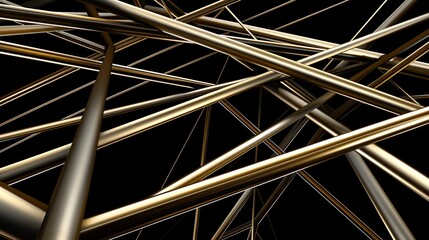 Golden rods are intertwining and creating a beautiful abstract composition