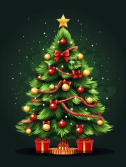  Christmas Tree with Decorations  and gifts on a White Background,   for Christmas Day

