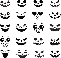 A collection of halloween pumpkin faces for artwork compositions