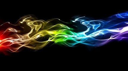 Obraz premium Colorful smoke is blending together forming wavy lines on black background