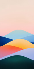 Vibrant colorful minimalist hills illustration showcasing a harmonious blend of pastel hues for a stunning and modern mobile wallpaper design that captures the essence of serene landscapes