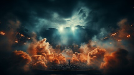 Fototapeta premium Bright stadium arena lights and smoke