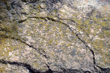 Background. Stone surface relief. With lichens and cracks in the stone. Mallorca Island. Spain