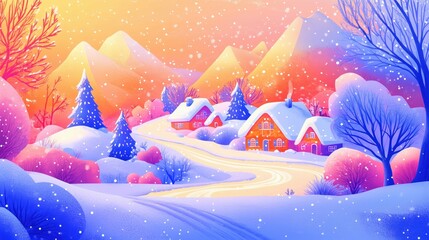 Winter concept with vibrant colors, creative illustration, textured and dynamic background