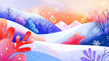 Winter concept with vibrant colors, creative illustration, textured and dynamic background