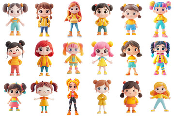 Fototapeta premium Vibrant Kids Character Illustration Set with Transparent Background for Design, PNG