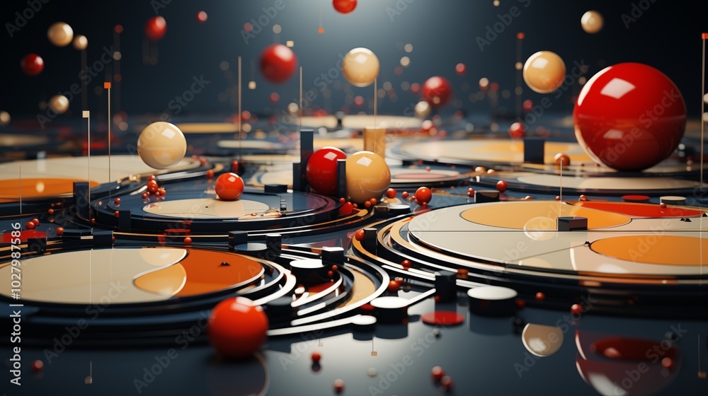 Wall mural circles in different shapes on abstract background with geometric pattern