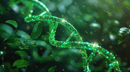Glowing Green DNA Helix Abstract Background with Flowing Light Particles Futuristic Science Technology Design  Elegant and dynamic visual representation of genetic information molecular structures