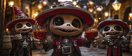 Kids in Funny Costumes Clinking Glasses Together