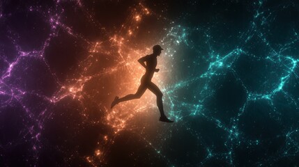 Fototapeta premium Silhouette of a runner against a cosmic background