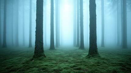Obraz premium Mysterious forest with thick fog