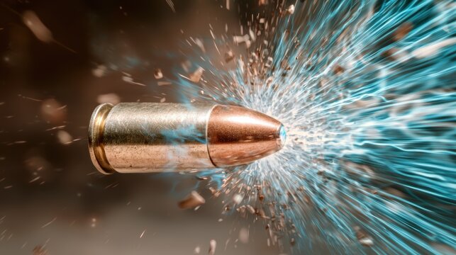 Bullet fired from gun with sparks