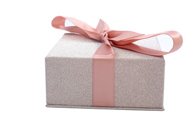 Birthday present or gift box. Close up with a white background.