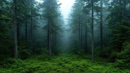 Obraz premium Mysterious foggy forest landscape