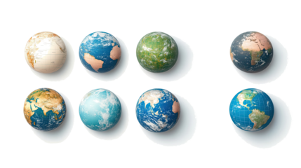Set of Colorful Earth Globes Isolated on a White Background Generative AI