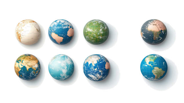 Set of Colorful Earth Globes Isolated on a White Background Generative AI