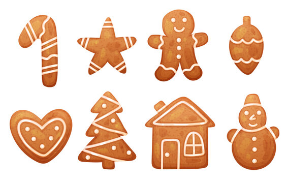 Set with Christmas gingerbread cookie in shape of house and man