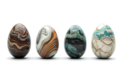 Colorful Decorative Easter Eggs Arranged on a White Background Generative AI