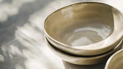   Three bowls on a white countertop with a bowl on a nearby counter