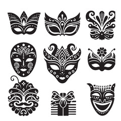 Festival Mask Bundle Illustration, Theater Mask Cut File, Circus Stencil silhouette vector on white background 10 eps