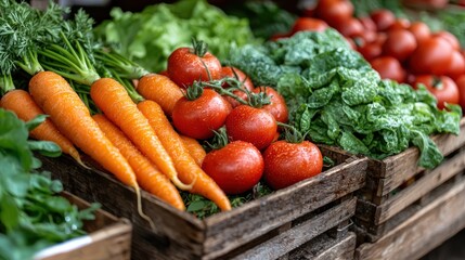 Fresh organic vegetables in wooden crate