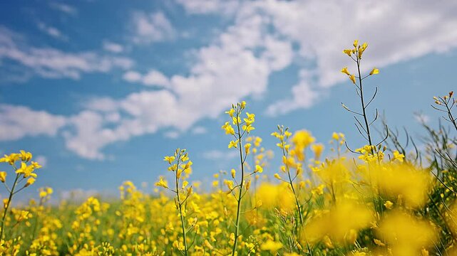 Blooming canola flowers in summer. 4k footage